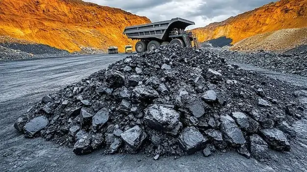 mining site with coal dump truck coal pile